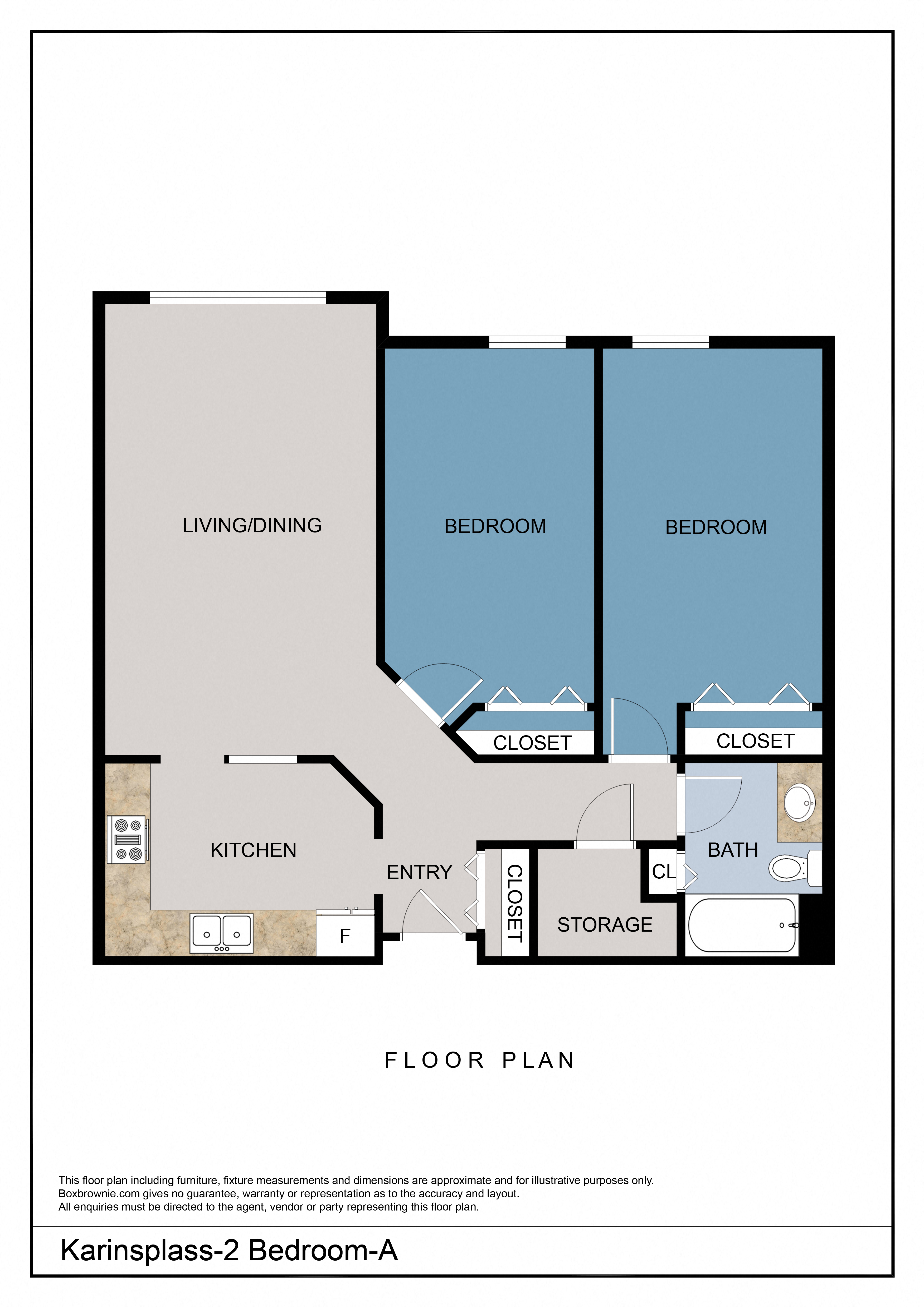 Floor plan for 2 beds, 1 bath, 1083 sqft